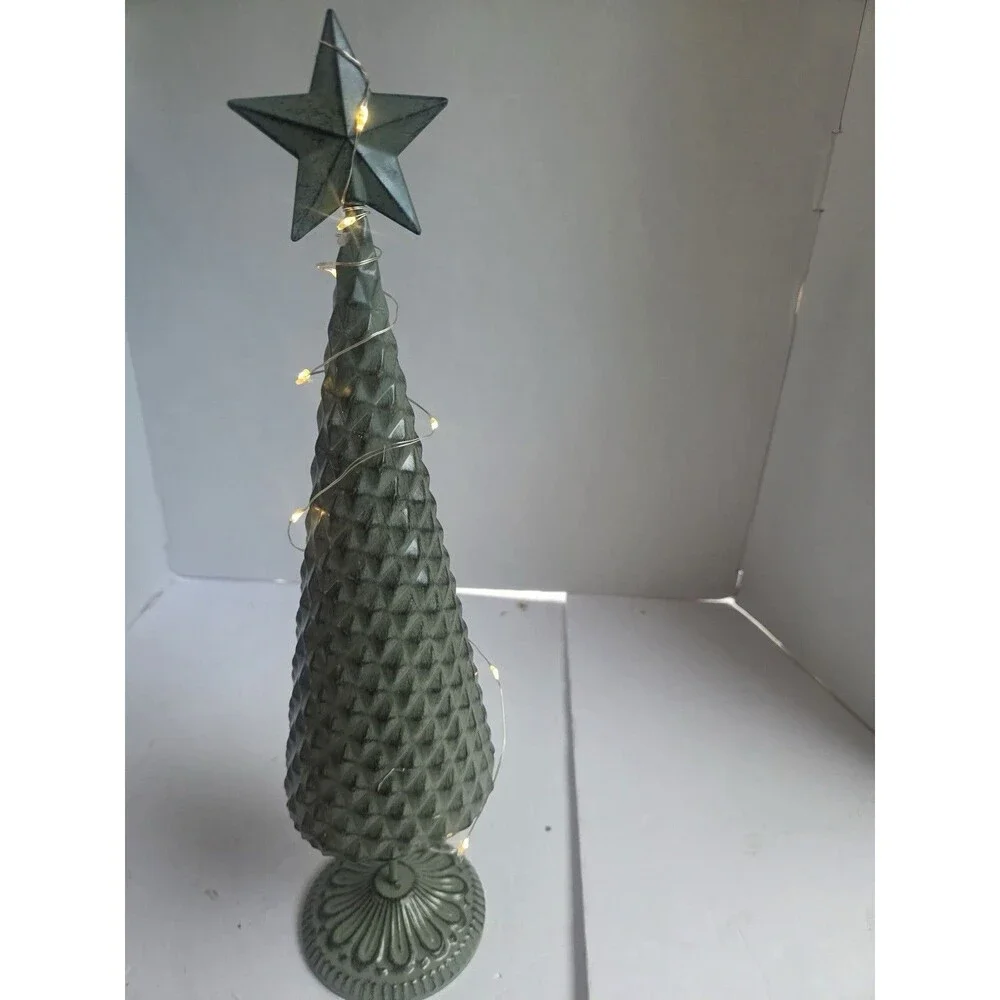 Set of 3 Tabletop Artificial Decorated Christmas Trees Star Toppers, Lights